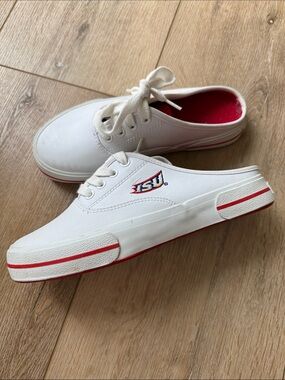 Vintage Iow State White Slip-On Canvas Sneakers with Red Trim Size 6 AND 7.5